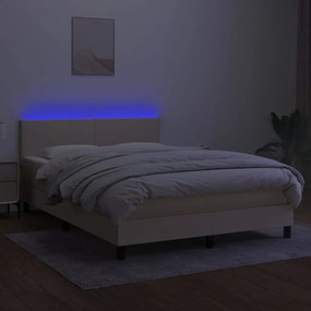 Cama box spring c/ colchão e LED 140x200 cm tecido cor creme