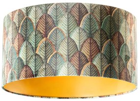 Abajur de Veludo com Design de Folhas e Interior Dourado 50/50/25