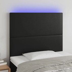 Cabeceira de cama c/ LED couro artificial 90x5x118/128cm preto