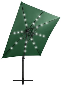 Guarda-sol cantilever c/ poste e luzes LED 250 cm verde