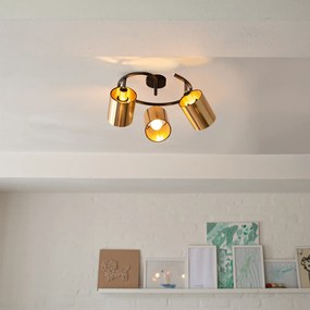 Candeeiro de teto moderno preto e dourado 3 luzes - Lofty