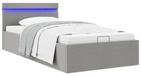 Cama hidráulica arrumação c/ LED 90x200cm tecido cinzento-claro