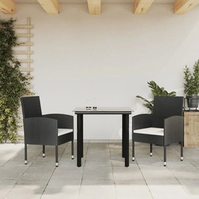 vidaXL 3 pcs conjunto de jantar para jardim vime PE e aço preto