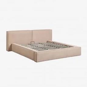 Cama Com Baú Articulado Estofada Lunari 180 X 200 Cm & Bouclé Castanho Areia Claro & Sem Colchão - Sklum