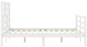 Estrutura de cama com cabeceira 140x200cm madeira maciça branco