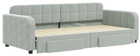 Sofá-cama c/ gavetão e gavetas 90x200 cm veludo cinzento-claro