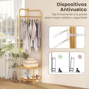 Guarda Roupa de canto 2 em 1  para roupa com gancho superior e 2 prateleiras Economia de espaço 42,5 x 42,5 x 193,5 cm Dourado