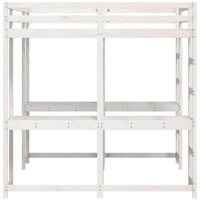 Cama alta c/ secretária e escada 140x200 cm pinho maciço branco