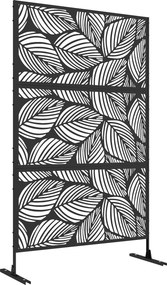 Biombo de Exterior Separador de Ambientes com 3 Peças com Padrão de Flores Grande e Estrutura de Aço 122x45x198 cm Preto