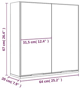 Armário espelhado de casa de banho 64x20x67 cm branco