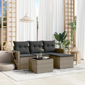 vidaXL 4 pcs conjunto sofás de jardim c/ almofadões vime PE cinzento