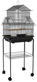 Pawhut Gaiola para Pássaros estilo Casa Comedouros Poleiros 3 Portas Bandeja Excrementos Removível Alça Transporte Preto | Aosom Portugal