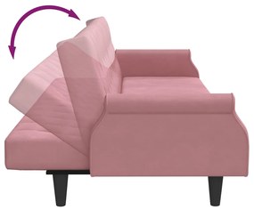 Sofá-cama com apoio de braços veludo rosa