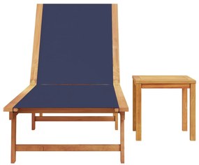 Espreguiçadeira com mesa acácia maciça e textilene azul