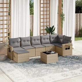 8 pcs conjunto de sofás p/ jardim com almofadões vime PE bege