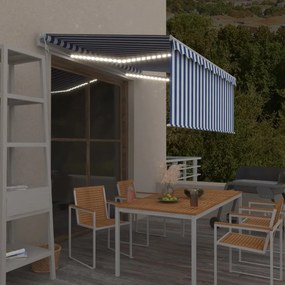vidaXL Toldo autom. c/ estore/LED/sensor vento 3,5x2,5m azul/branco