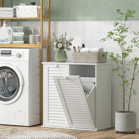 Armário de Casa de Banho com Cesto para Roupa Suja, 70 x 38 x 73 cm, 2 Cestos Basculantes, Branco
