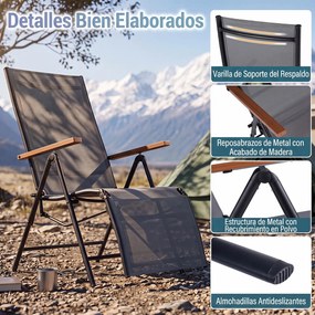Conjunto de 2 Espreguiçadeiras Dobráveis (MESA NÃO INCLUIDA), 57 x 72-138 x 91-110 cm, Encosto Ajustável em 5 Posições, Cinzento