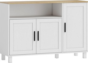 HOMCOM Aparador de Sala com Prateleiras Ajustáveis Compartimento Aberto Pernas de Madeira 110x33x75 cm Branco | Aosom Portugal