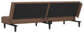 Sofá-cama de 2 lugares couro artificial castanho