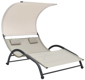 vidaXL Espreguiçadeira dupla com toldo textilene cor creme
