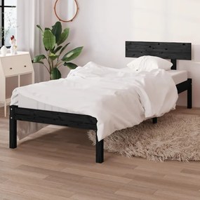 Estrutura de cama solteiro UK 90x190 cm pinho maciço preto