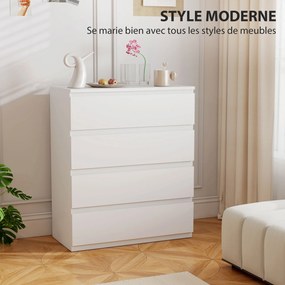Cómoda com 4 gavetas 80 x 39 x 95 cm,, móvel de arrumação de linhas simples para o quarto, interior, em aglomerado branco