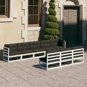 vidaXL 8 pcs conj. lounge de jardim c/ almofadões pinho maciço branco