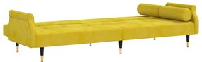 Sofá-cama com almofadões veludo amarelo