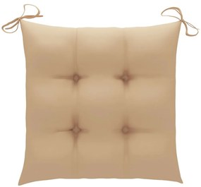 Cadeiras de jardim c/ almofadões beges 6 pcs teca maciça
