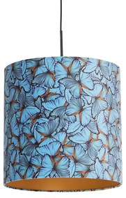 Candeeiro de suspensão com abajur de veludo borboletas com dourado 40 cm - Combi Clássico / Antigo