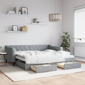 vidaXL Sofá-cama c/ gavetão e gavetas 90x190 cm tecido cinzento-claro
