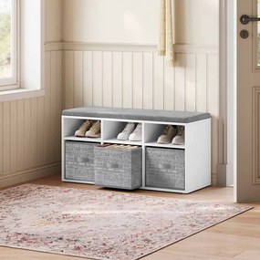 Banco para sapatos com 6 compartimentos e 3 prateleiras 30,3 x 87 x 48 cm Cinzento-branco