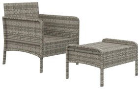 2 pcs conjunto lounge de jardim c/ almofadões vime PE cinzento