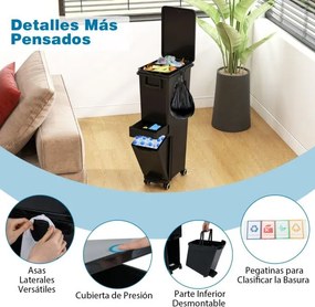 Caixote do lixo multifuncional 36 x 25 x 84 cm com 2 compartimentos e caixote inferior inclinável Preto