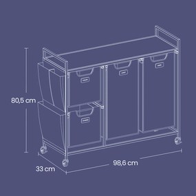 Cesto para roupa suja com 4 compartimentos dois cestos de 25 L e dois de 50 L castanho-Preto-Cinzento
