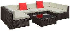 Outsunny Conjunto de Móveis de Jardim 7 Peças com Mesa de Centro Almofadas e Almofadas Decorativas Marrom | Aosom Portugal