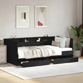 Sofá-cama com gavetas sem colchão 90x190 cm preto