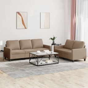 vidaXL 2 pcs conjunto sofás c/ almofadões couro artif. cor cappuccino