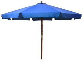 vidaXL Guarda-sol de exterior com poste em madeira 330 cm azul-ciano