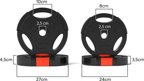 Conjunto de Discos de Pesos de 4 Peças 2x5 kg e 2x2,5 kg (BARRA NÃO INCLUIDA) com Orifícios de 2,5 cm para Treino Fitness Preto