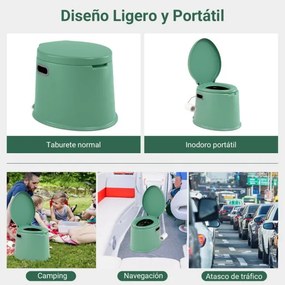 Sanita portátil 5 L para campimo 41 x 49 x 34 cm com tampa e cubo interno removível, WC portátil para viagens ao ar livre Verde