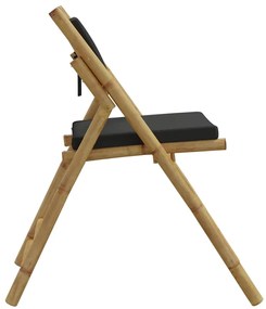 2pcs cadeiras bistrô dobráveis c/ almofadões cinza escuro bambu