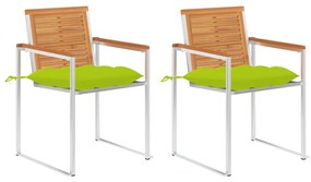 vidaXL Cadeiras de jardim com almofadões 2 pcs acácia maciça e aço