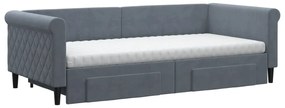 Sofá-cama c/ gavetão e gavetas 90x200 cm veludo cinzento-escuro