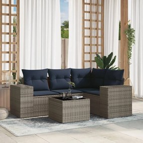 vidaXL 5 pcs conjunto sofás p/ jardim c/ almofadões vime PE cinzento