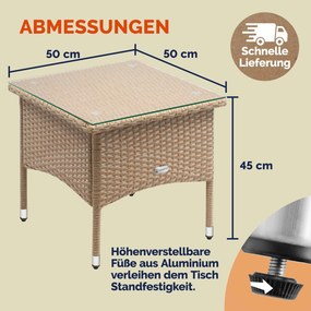 Mesa de apoio jardim Polyrattan 50x50x45cm cinzento-bege
