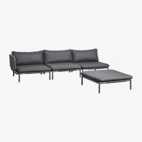 Conjunto De Jardim Com Sofá Modular De Canto De 3 Peças E Puff Em Aço Roubly Cinza Grafito - Sklum