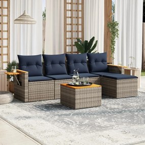 vidaXL 6 pcs conjunto sofás p/ jardim c/ almofadões vime PE cinzento