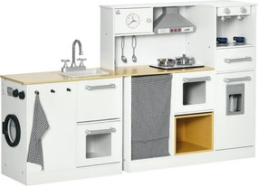 HOMCOM Cozinha Infantil de Madeira Cozinha para Crianças acima de 3 Anos com Luz Sons Máquina de Café Frigorífico Lavatório Branca | Aosom Portugal